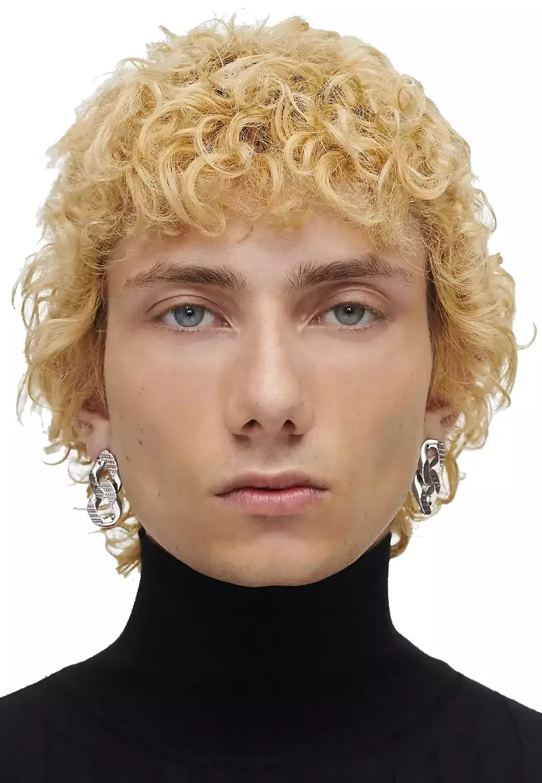 The Monogram Chain Link Earrings in Light Antique Silver 2F3JER001J28