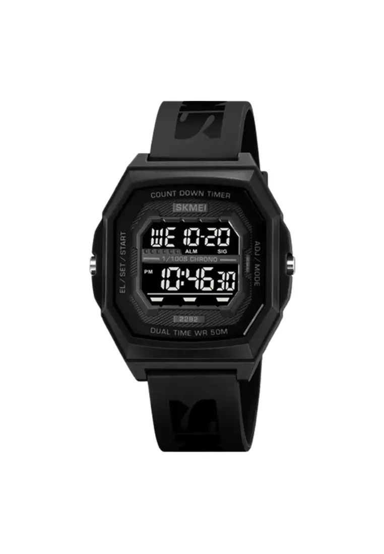 Jam Tangan Pria Digital Sport Watch EL Light Alarm Waterproof ORIGINAL - Black