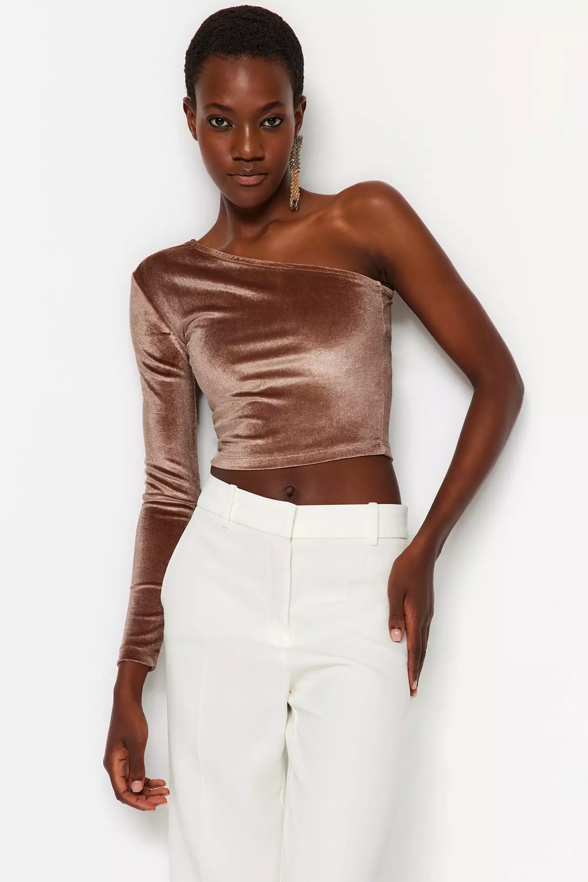Knitted one on sale shoulder crop top