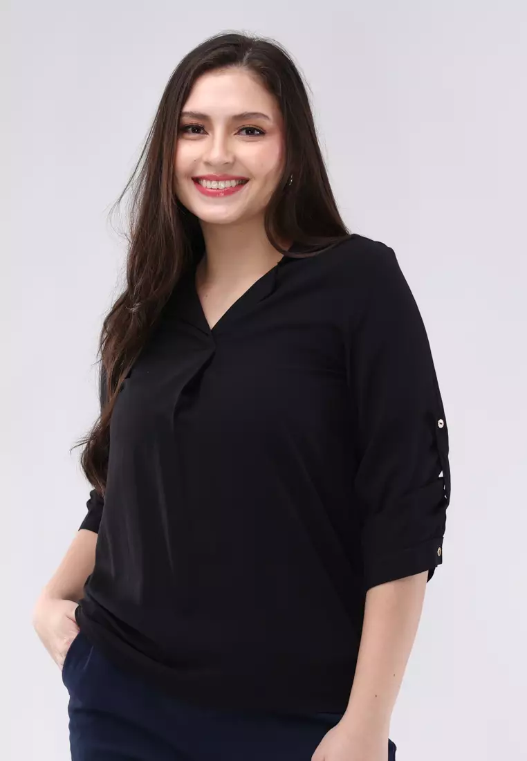 Soft Linen Woven 3/4s Sleeves  Blouse