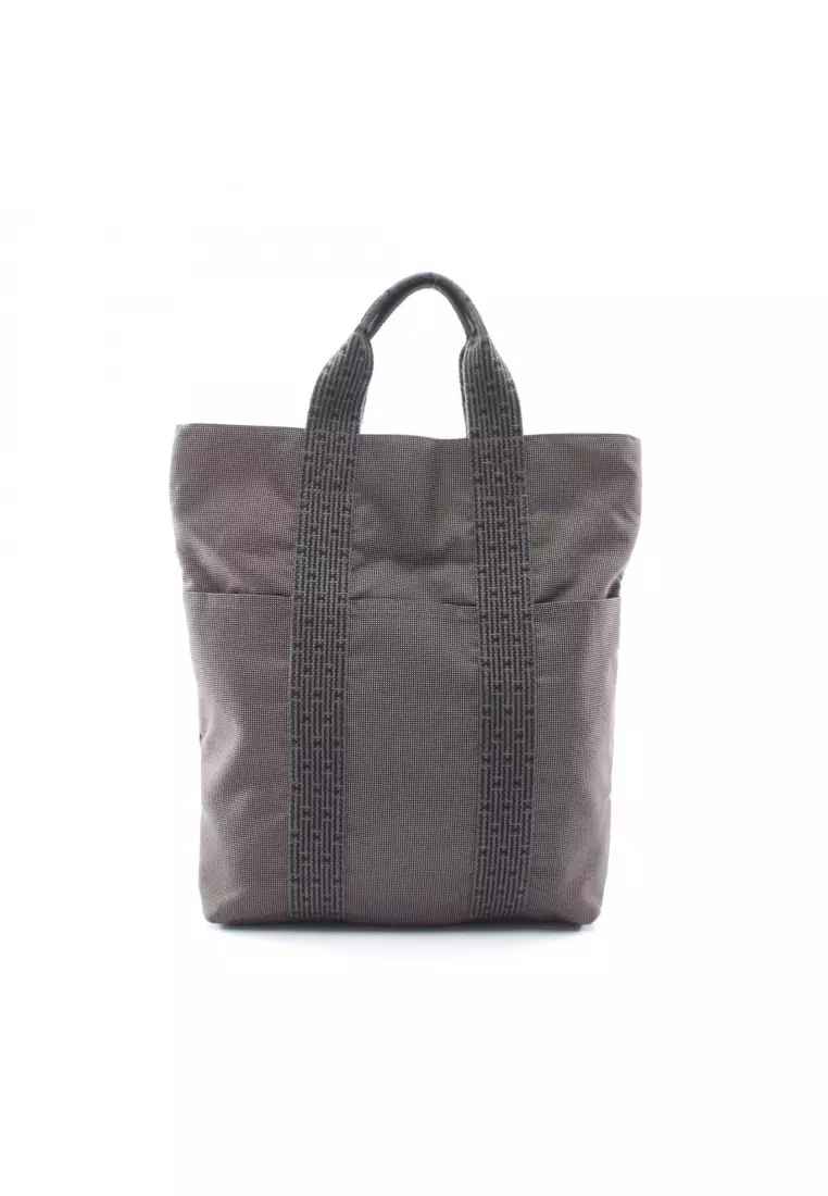 Pre-Loved Hermès Yell line Kabas Handbag tote bag nylon canvas Dark gray silver hardware