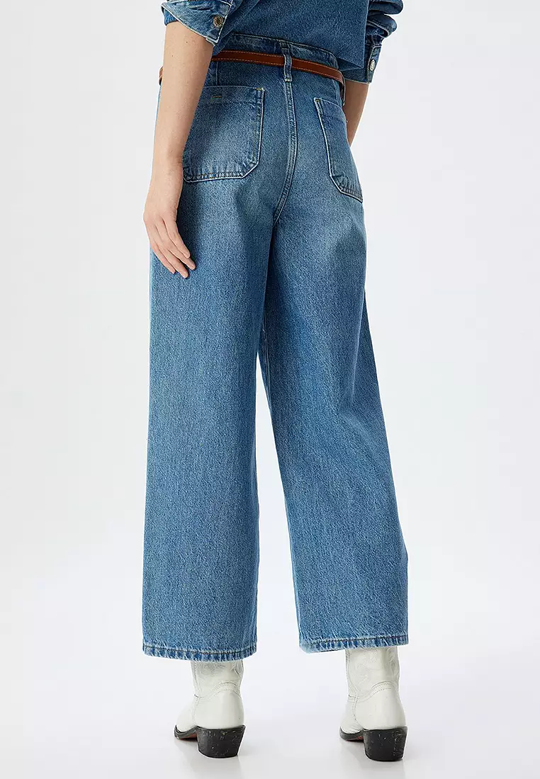 Wide Leg Jeans High Waist Belt Detail Buttoned - Wide Leg Jeans