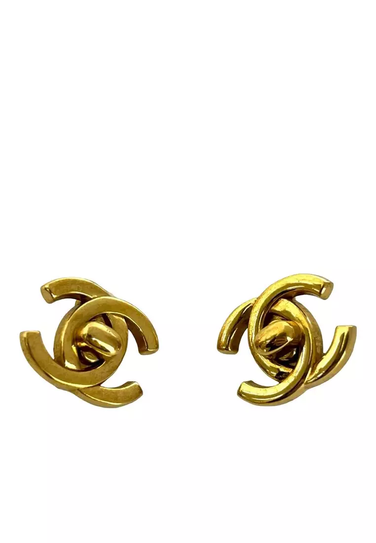 Pre-Loved Chanel Cc Gold Plated Turn Lock Clip On Earrings