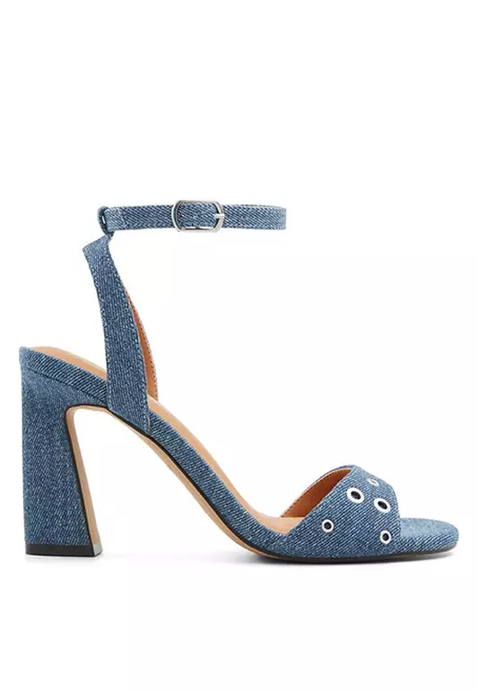 Denverr Ankle Strap Eyelet Heels