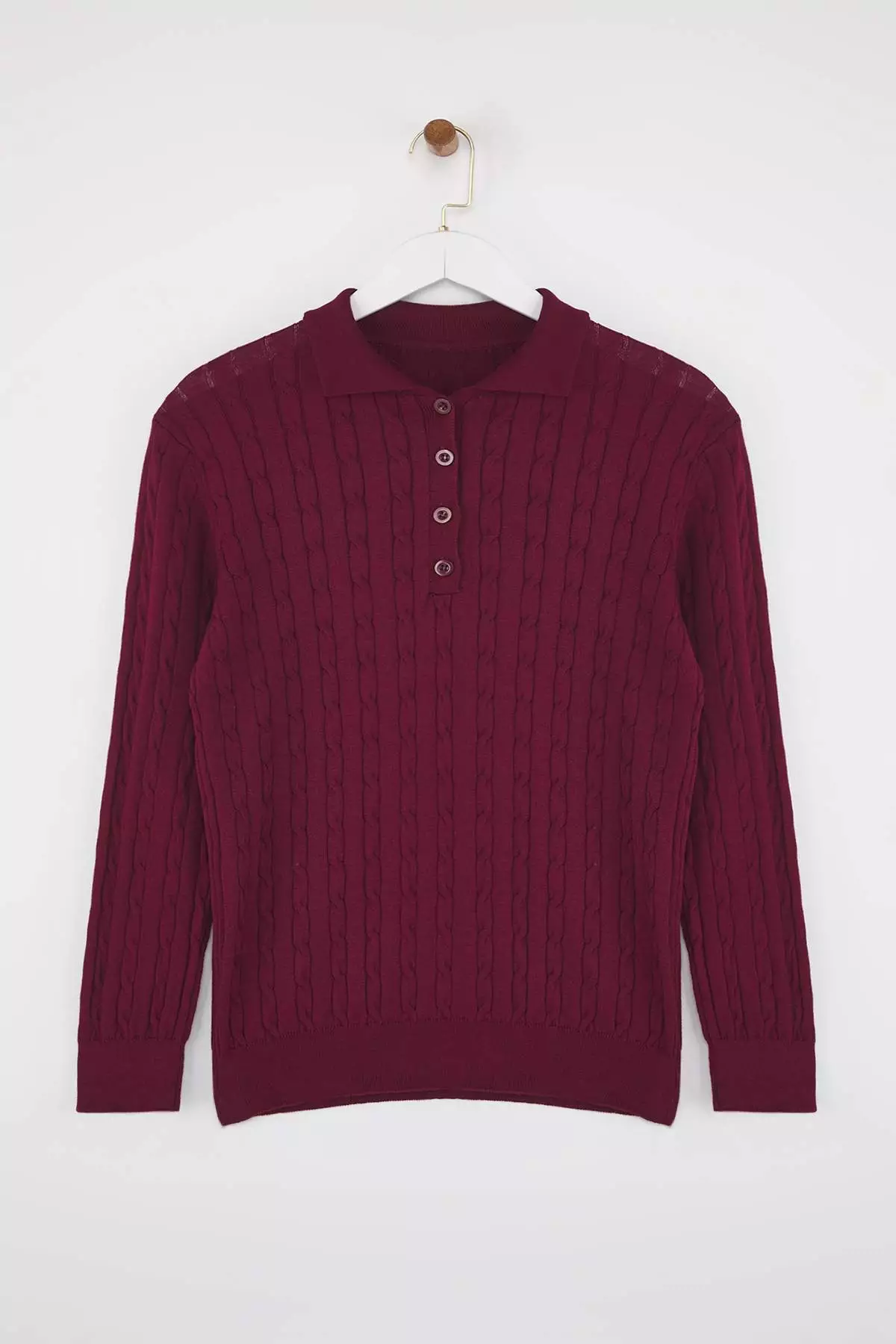 Dark Cherry Polo Collar Hair Knit Thin Knit Blouse