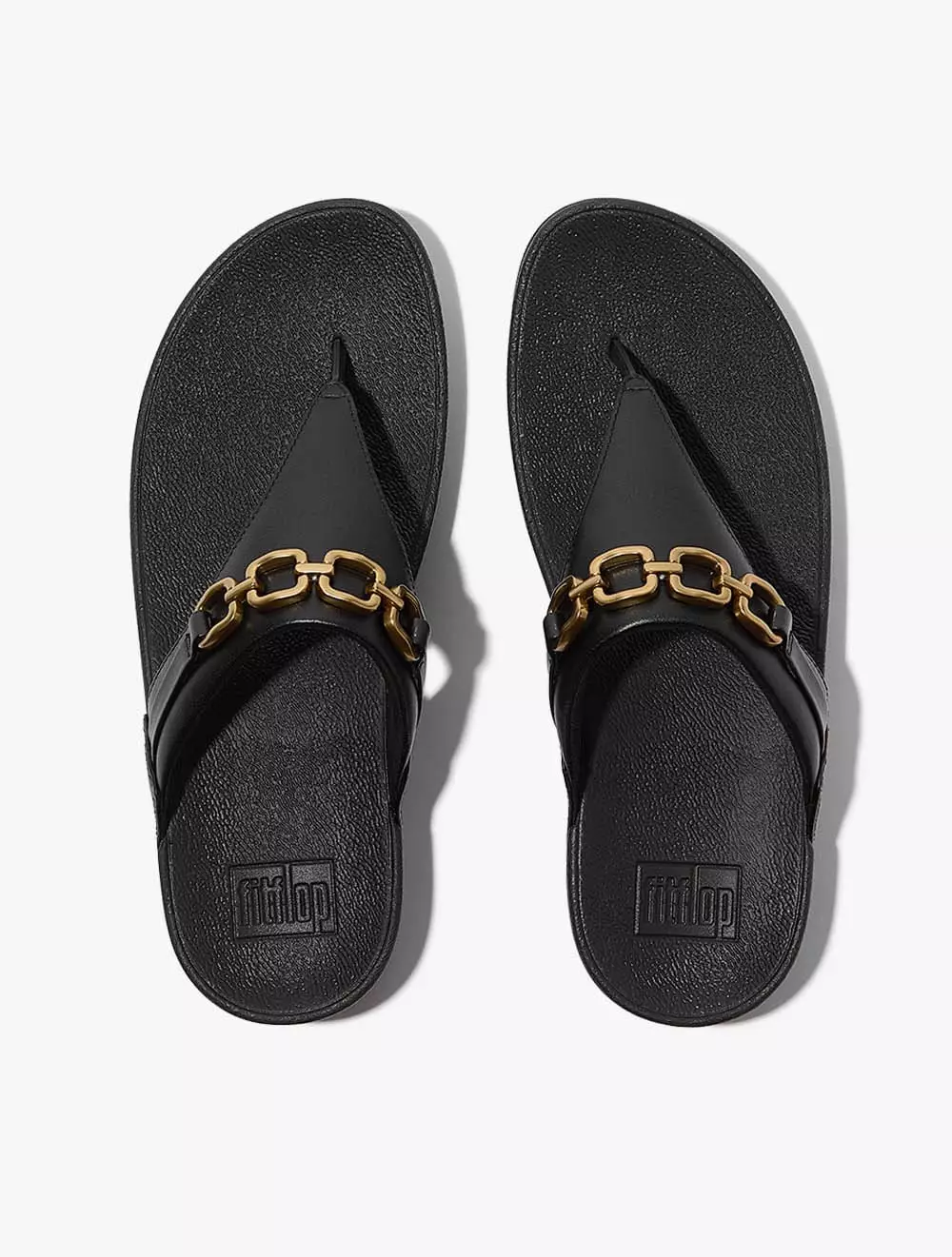 Fitflop Lulu Square-Chain Leather Toe-Post Sandals - Black