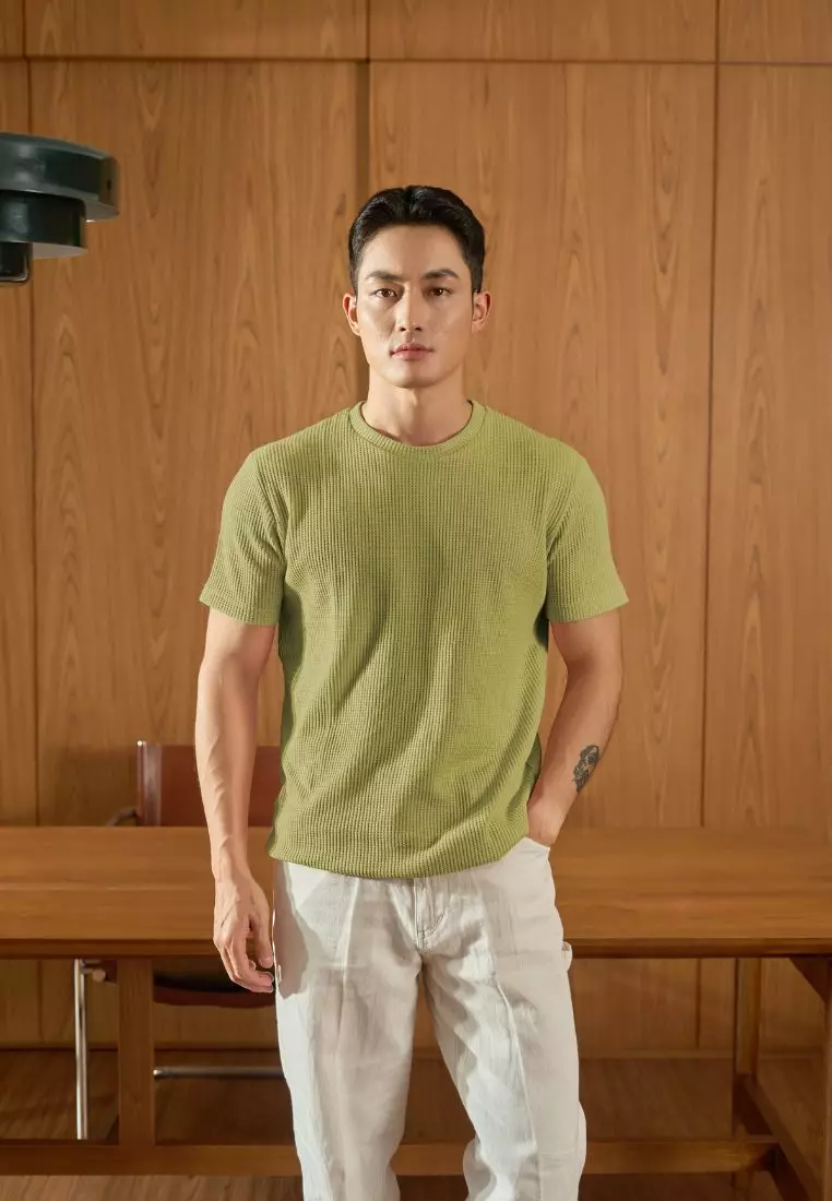 Kale Waffle Olive Green / Kaos Polos Tekstur Lengan Pendek Pria / Unisex