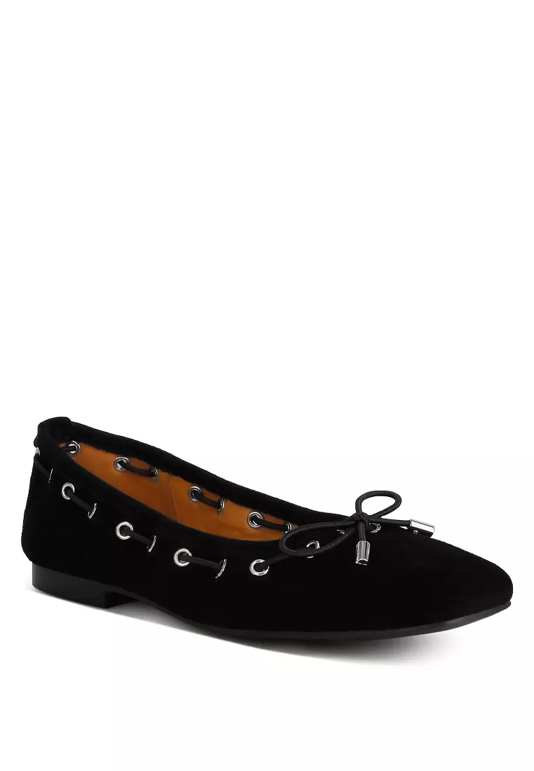 Black Micro Suede Bow Ballerinas