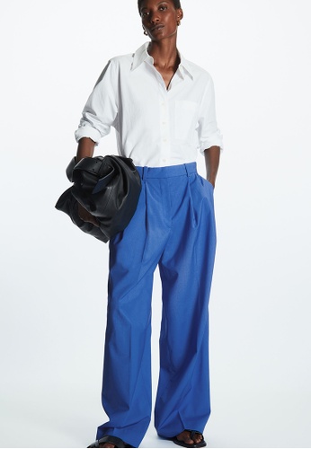 COS blue Wide-Leg Pleated Trousers 20C04AAE6E56FDGS_1