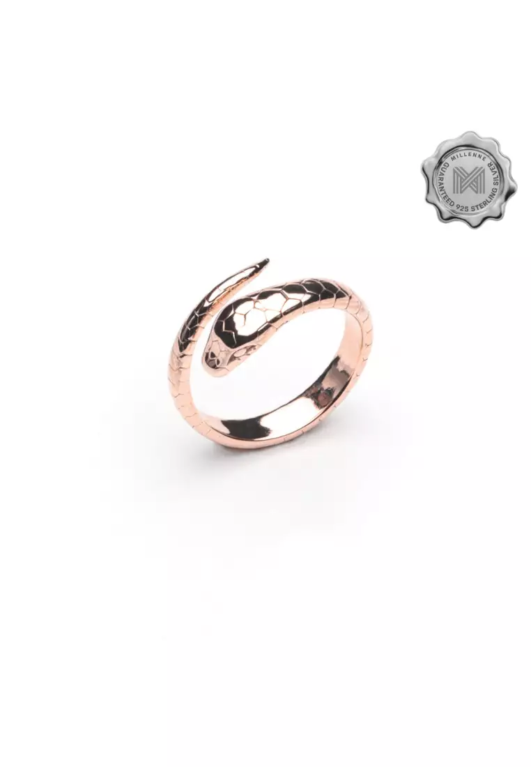Millennia 2000 Statement Serpent Rose Gold Adjustable Ring with 925 Sterling Silver