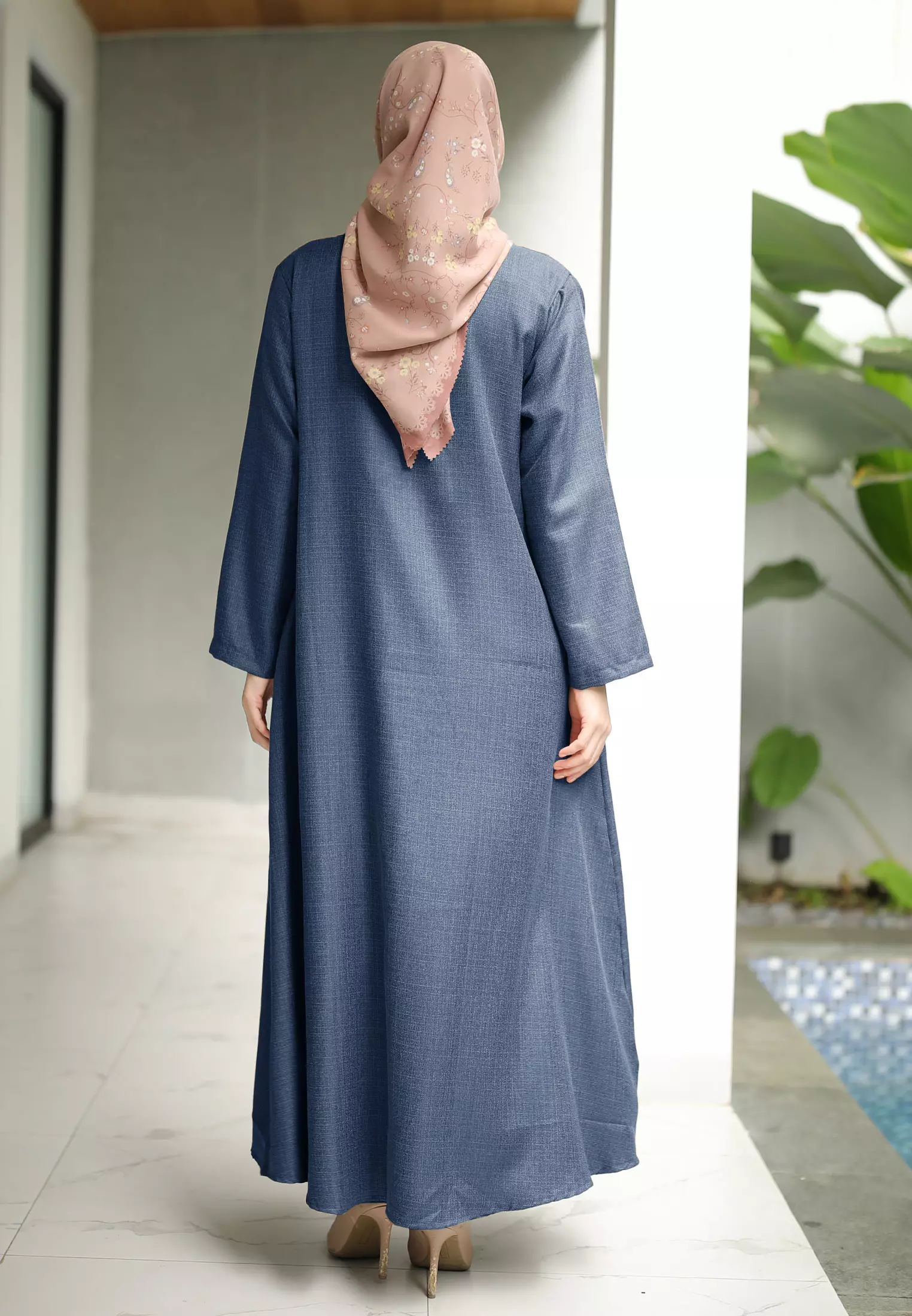 Rissa Coat Dress | Set Gamis Wanita Long Dress - Royal Navy