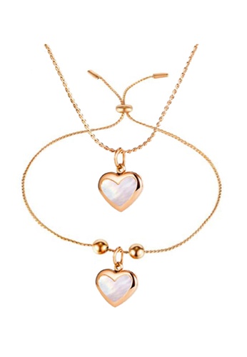 YOUNIQ YOUNIQ LUNA Heart 18K Rosegold Titanium Steel Love Necklace & Bracelet Set 9E73CAC280ECABGS_1
