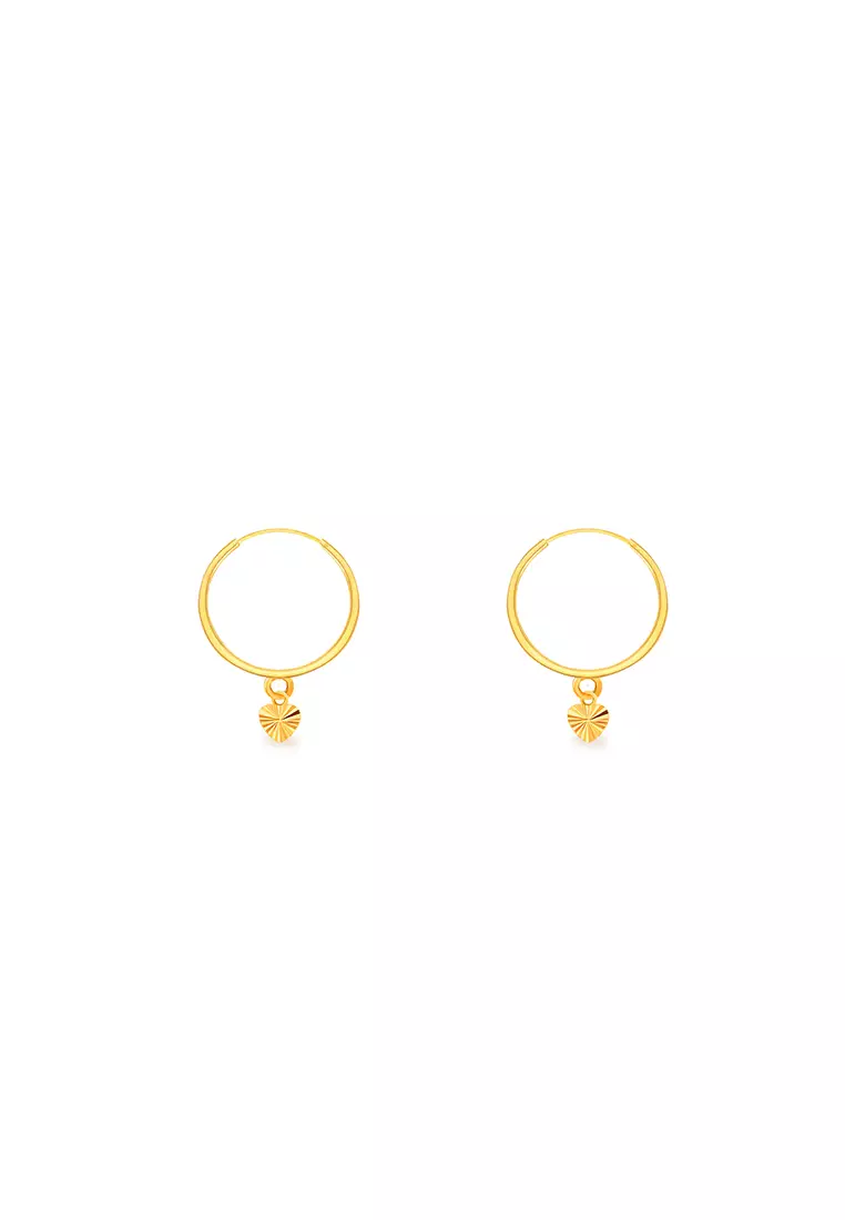 916/22K Gold Round Loop with Love Earrings S62 (L Size)