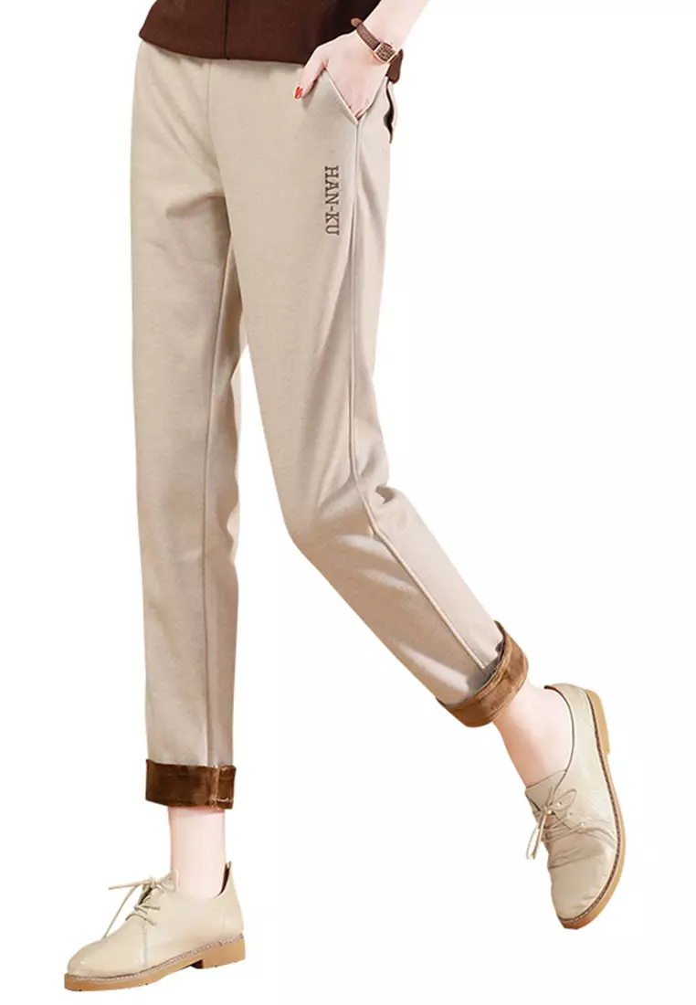 Elastic Waist Plus Velvet Casual Pants