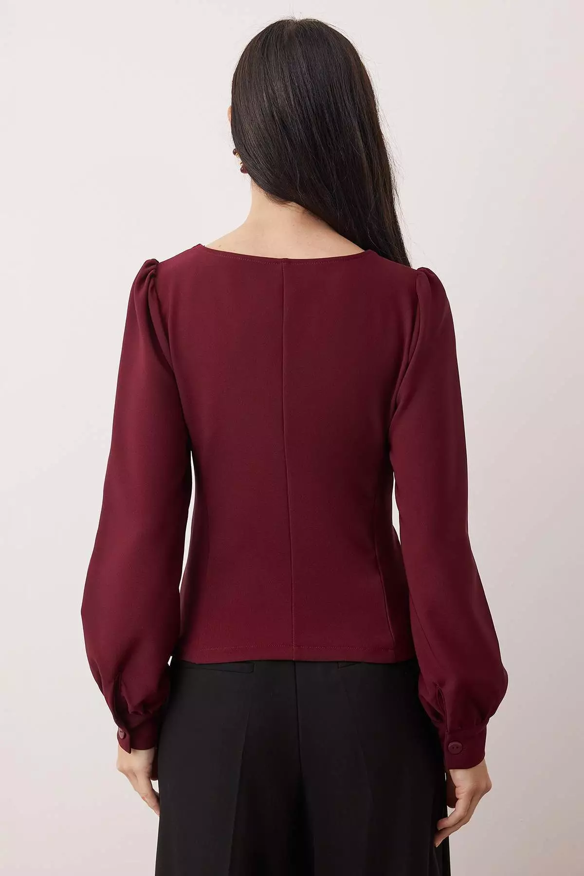 Burgundy Shirred Detailed Woven Blouse Twoaw23Bz633