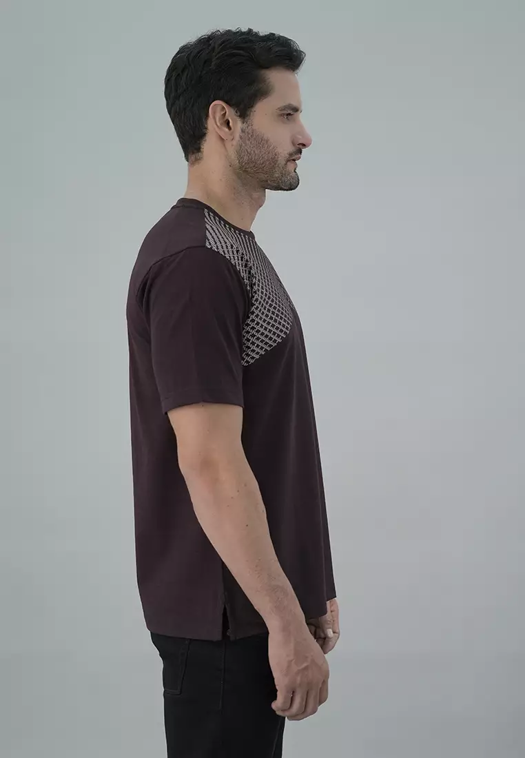 LGS - Kaos Casual - Kaos Polos - Motif Jaring - Abu - Regular Coklat - CTS.222.S3157.01.C