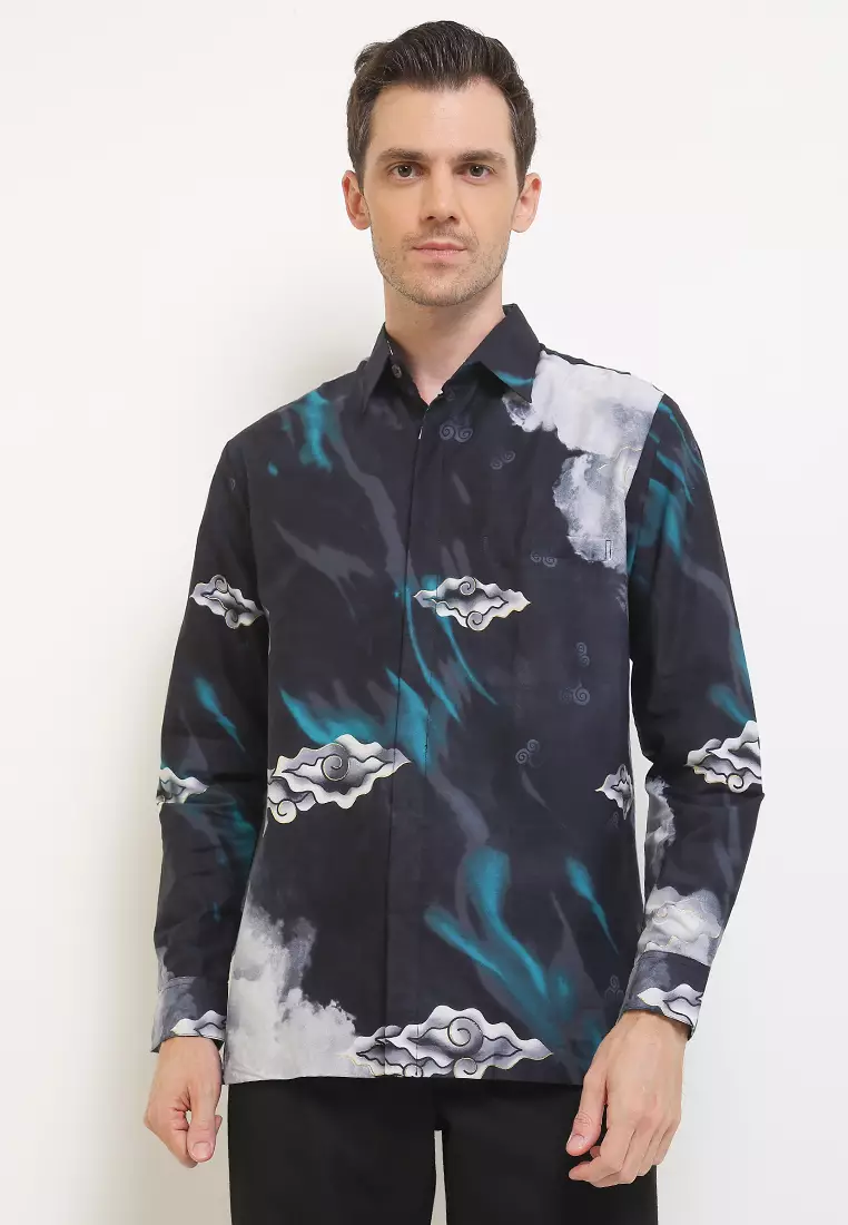 Kemeja Lengan Panjang Pria Reguler Fit Full Furing Rianty Lowie Black