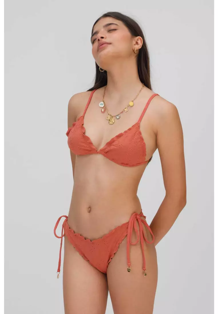 Emma Frilled Triangle Bikini Top / Spice Eyelet