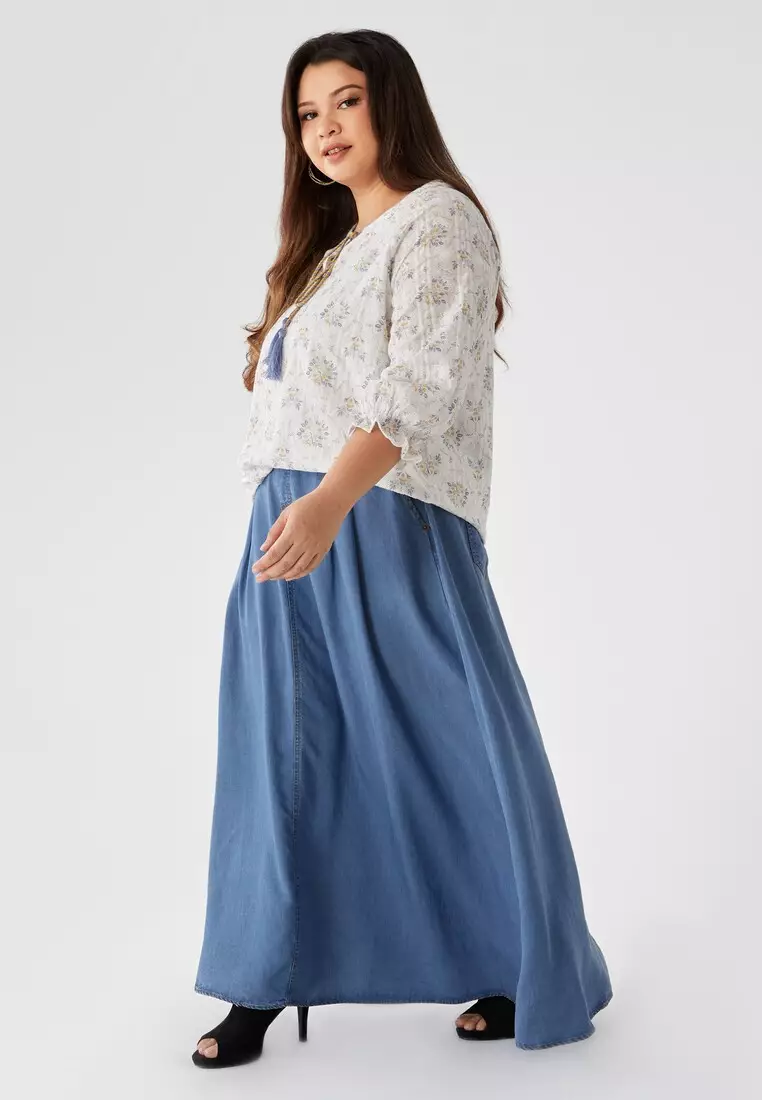 Plus size denim skirt a line top