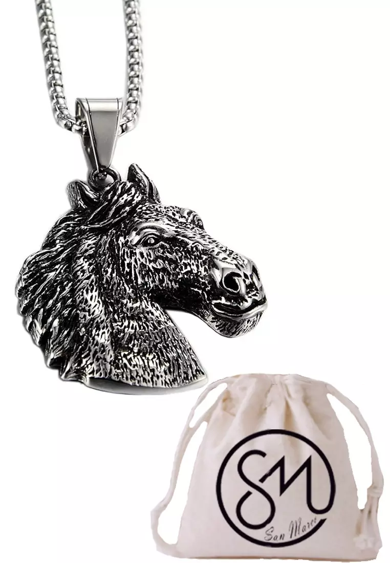 Aksesoris Pria Horse Pendant Premium Stainless Steel Necklace Kalung Pria Silver