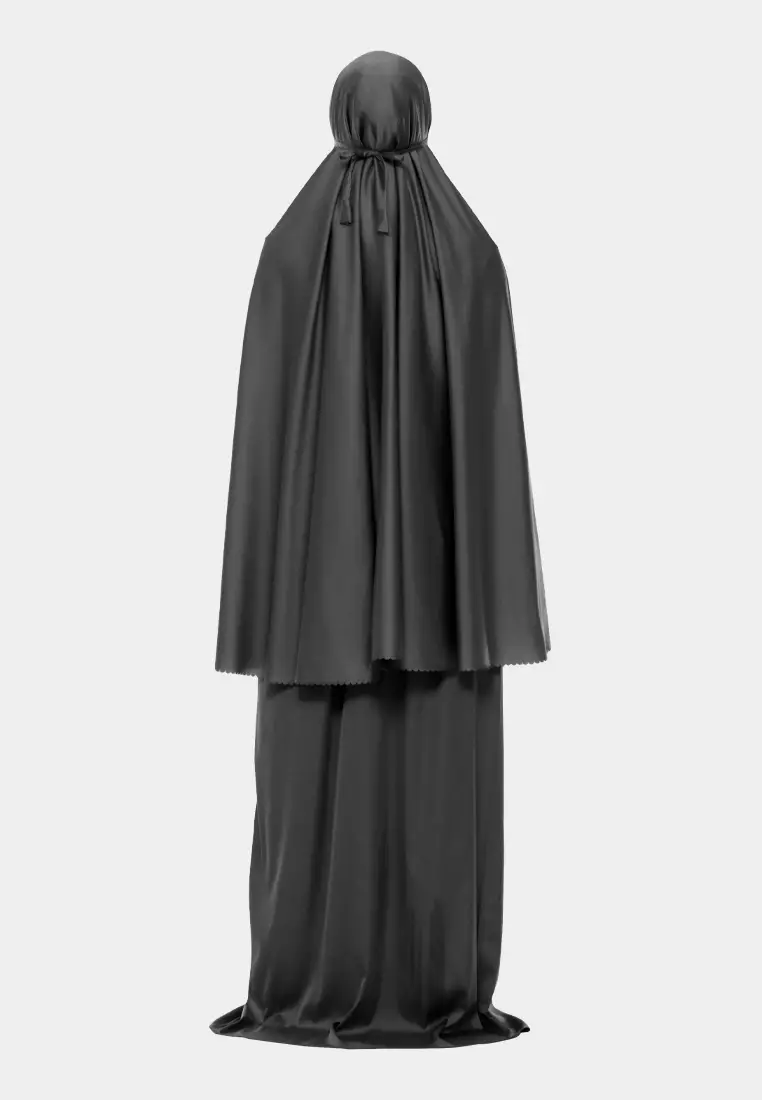 Ayesha Mukena 2in1 Prayer Set Polos Lasercuting Armani Silk Premium By Cotton Bee - Sable Black