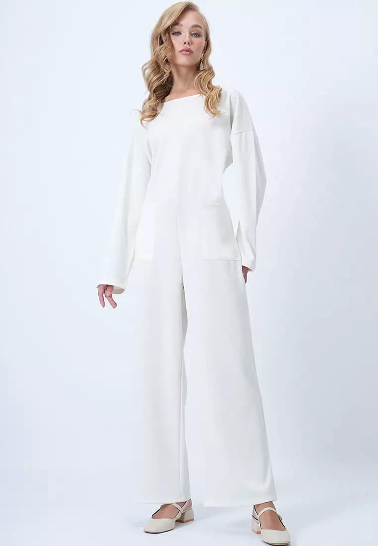 Crew Neck Back Zippered Relaxed Cut Jumpsuit