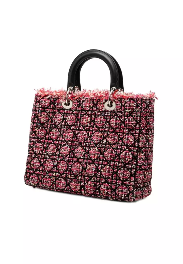 Pre-Loved Dior Large Tweed Cannage Fringe Lady Dior