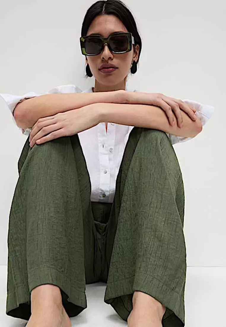 Viscose Rich Crinkle Elasticated Waist Wide Leg Trousers