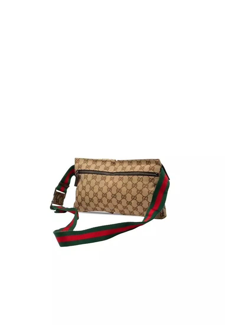 Pre-Loved Gucci Gg Canvas Web Double Pocket Belt Bag
