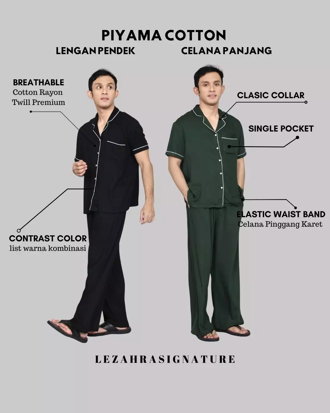 Baju Tidur Pria S/S RHIU PYJAMA SETS FREE SLIP ON