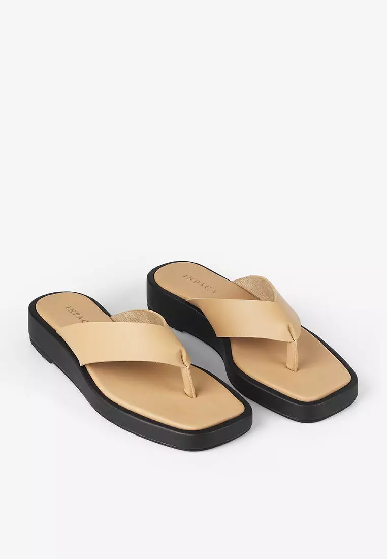 Latte Thong Platform Slip On Sandals