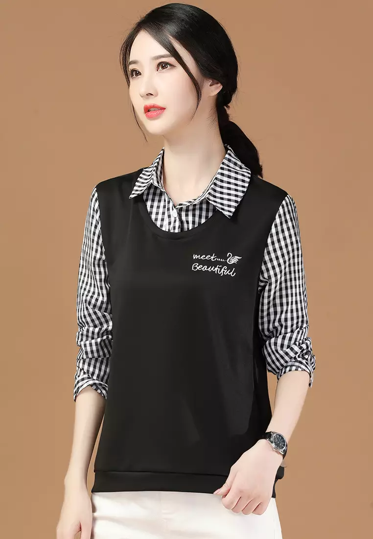 Buy A-IN GIRLS Two-Layers Checkered Stitching Top Online | ZALORA Malaysia