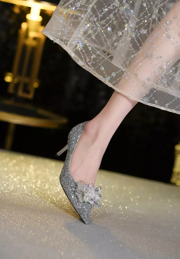 6.5CM Rhinestone Buckle Sequin Wedding Heel TE7193-10