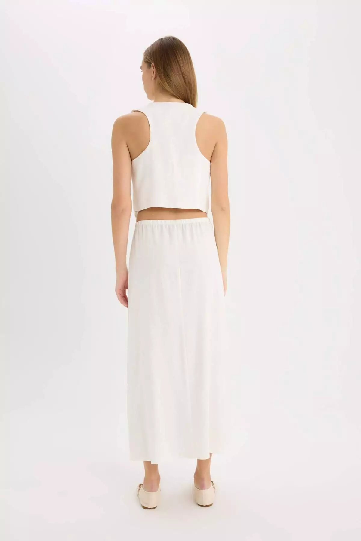Coool A-Line Regular Waist Linen Blended Maxi White Skirt D8274Ax25Sm