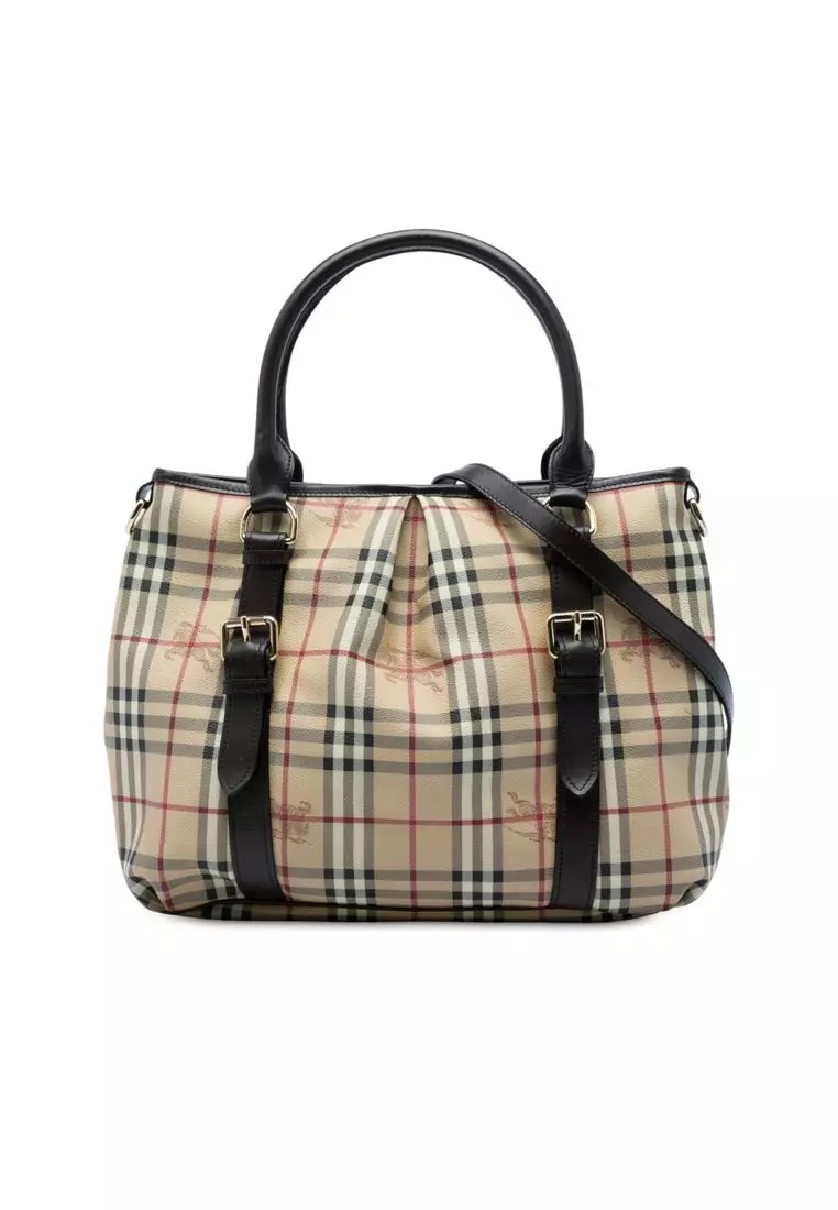 Pre-Loved Burberry Large Haymarket Check Coated Canvas Northfield Satchel