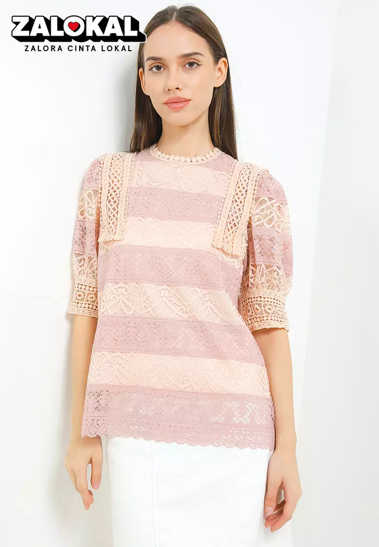 Lace Trim 2 Tone Lace Blouse