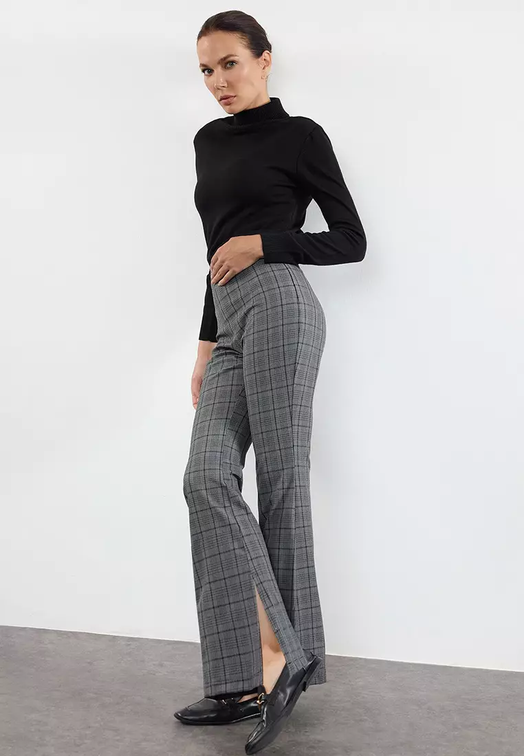 Plaid Checkered High Waist Trousers