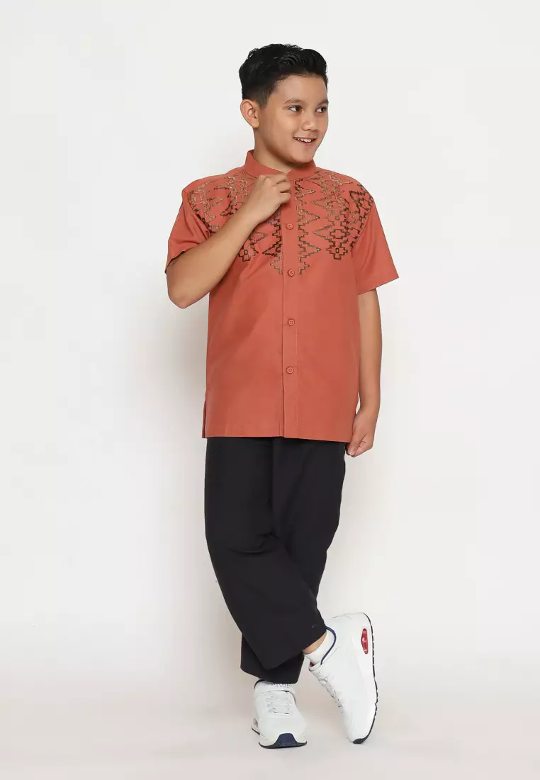 Baju Koko Set Anak Laki Bordir Vertical Red - GENUINE