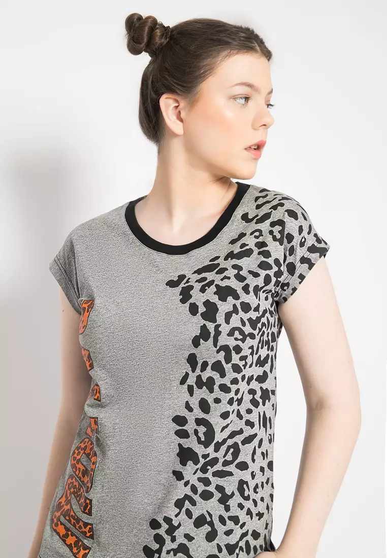 LGS - Kaos Casual Wanita - Lengan Pendek - Motif - Abu-Abu - LTS.555.K1002.001.C