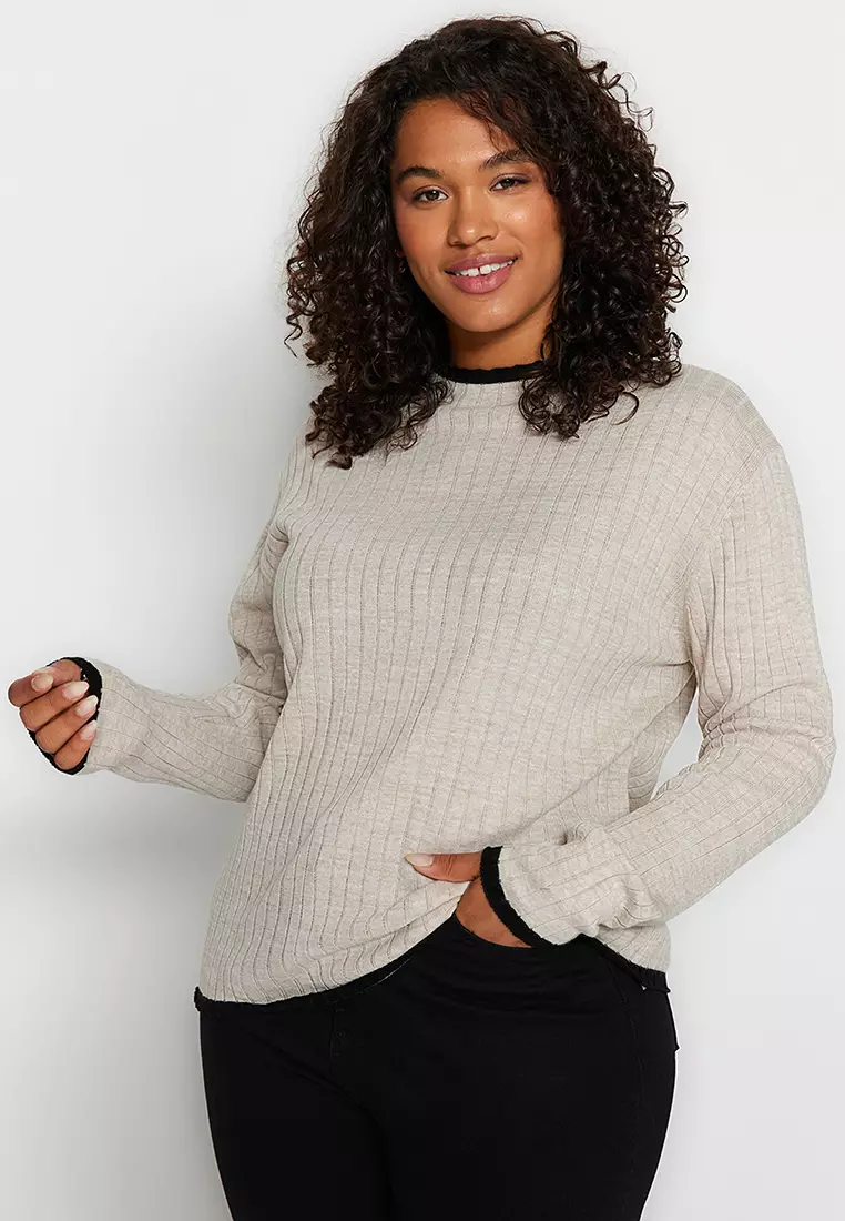 Plus Size Stripe Detailed Knitwear Sweater