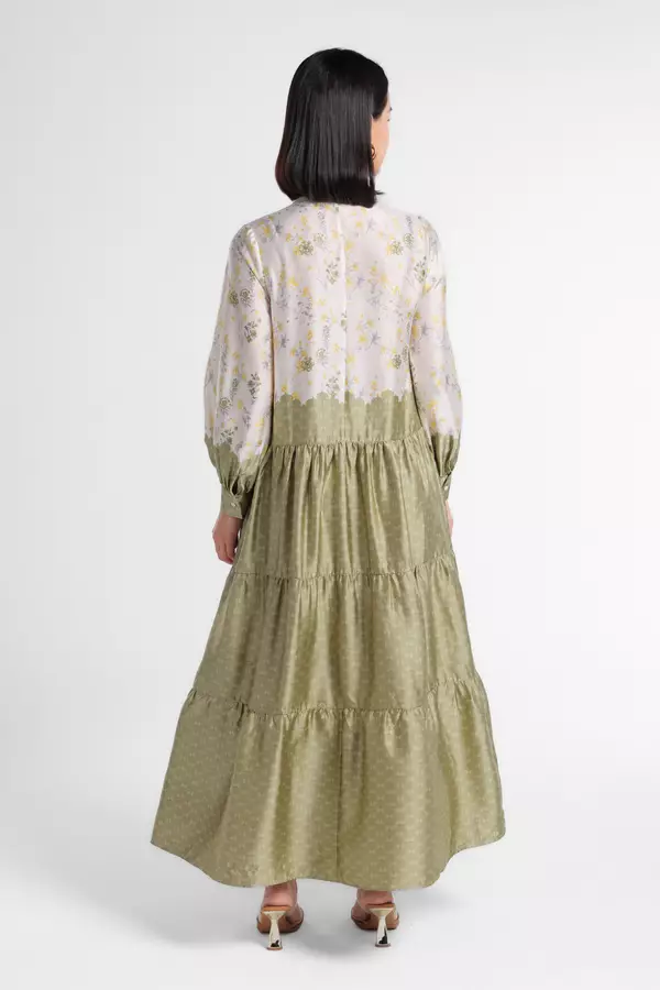 MINIMAL - Humada - Gamis Ruffle Motif Floral - Green Light