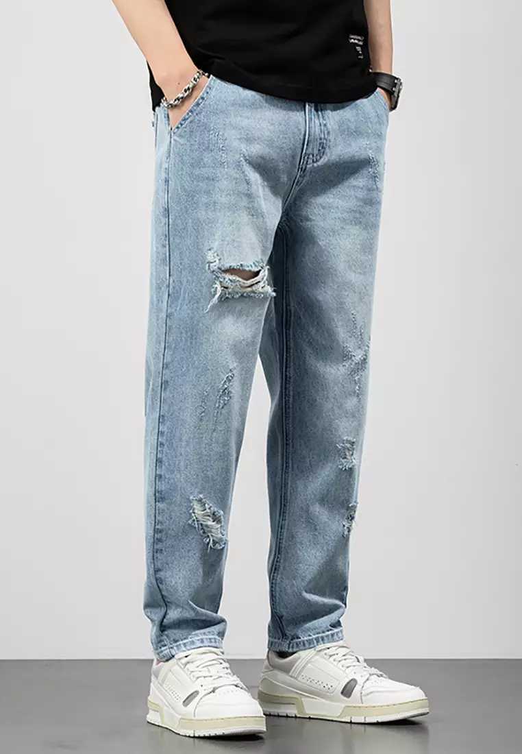 Mens cropped denim jeans on sale