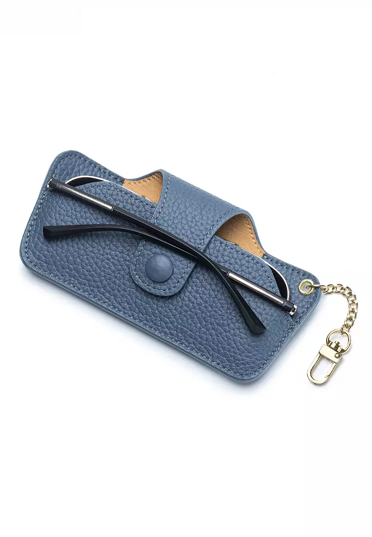 Full Grain Leather Minimalist Snap Button Glasses Case JW AN-9990