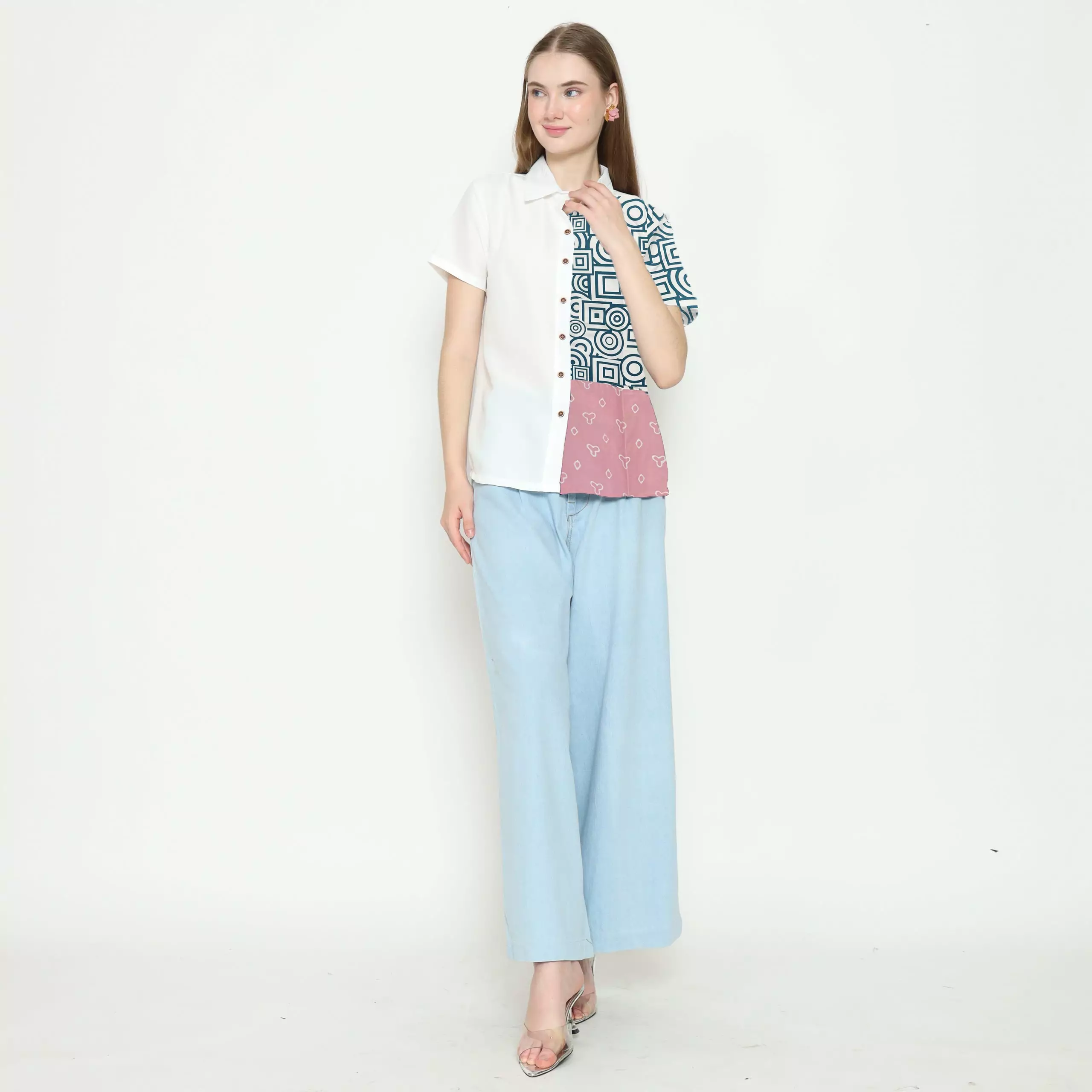 Blouse Batik Wanita - Bhatara Batik Agnes - Atasan Batik Modern Lengan Pendek