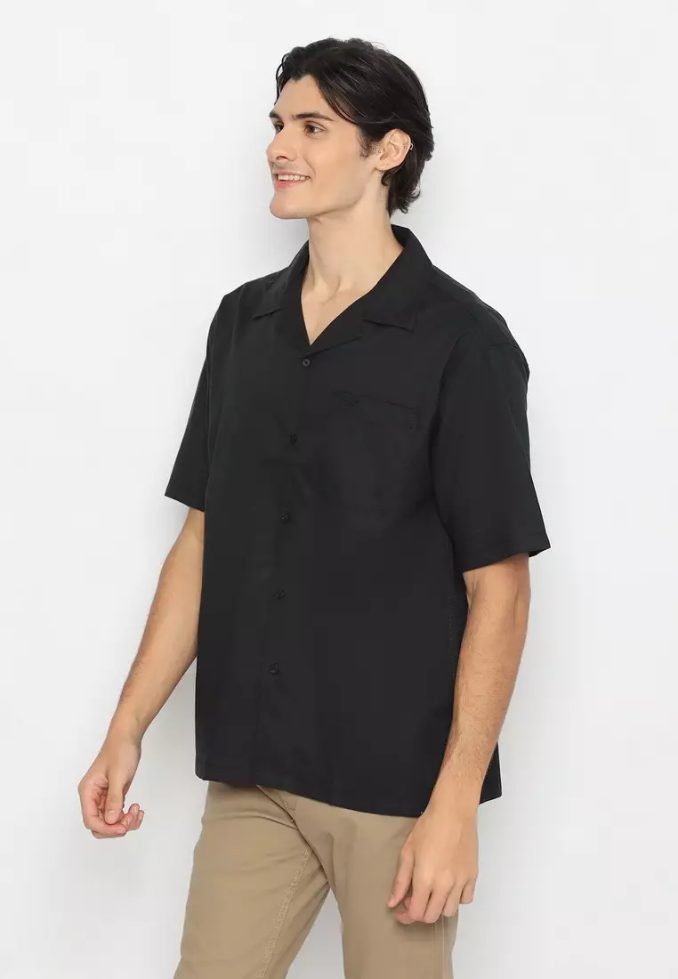 RBJ Kemeja Polos Cotton Slub Krah Hawaii Black Regular Fit Pria