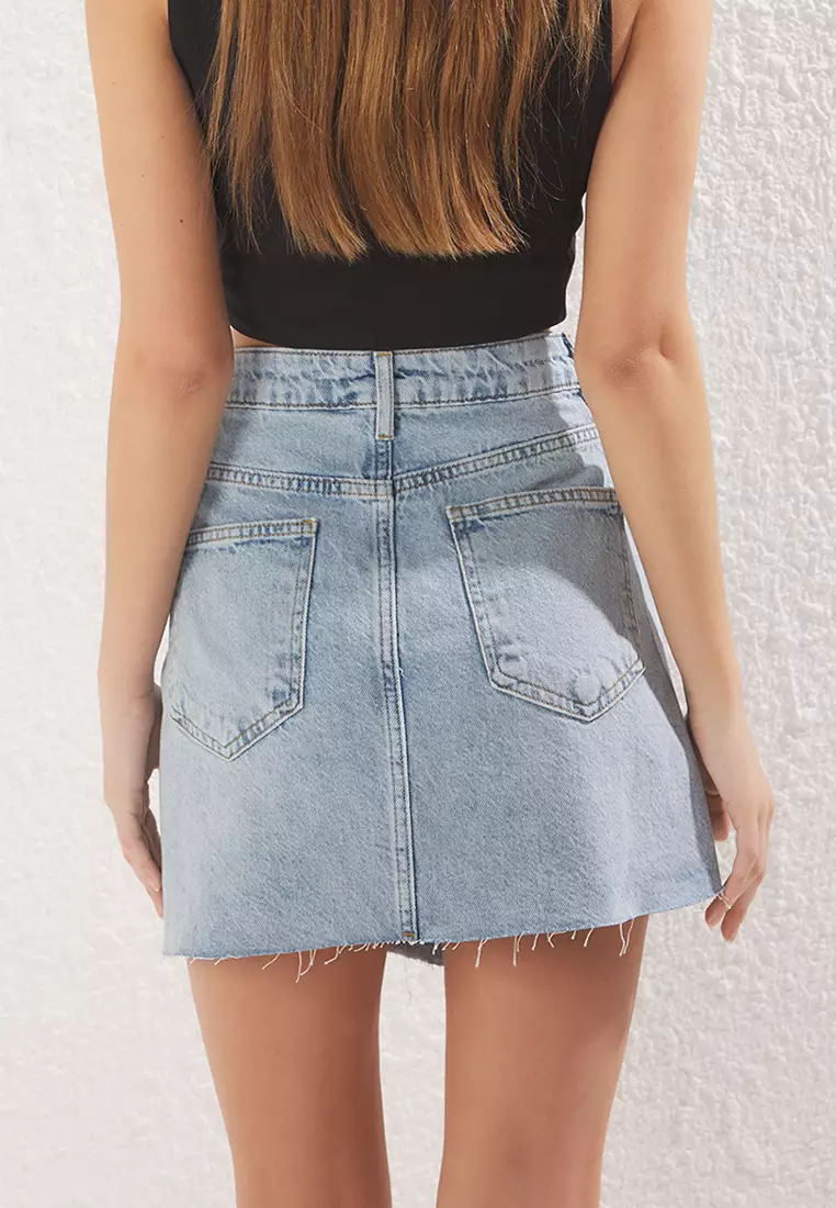 Asymmetrical Mini Denim Skirt