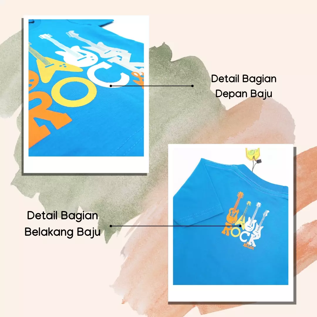 Wakakids Kaos Atasan Baju Anak Laki Laki Usia 1 Tahun Hingga 4 Tahun Motif Guitar Rock 3979 Navy