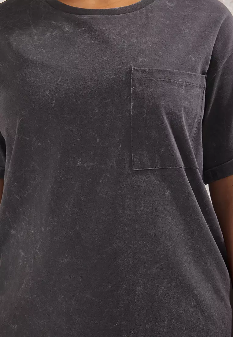 Crew Neck Washed Knit Plus Size T-Shirt Dress