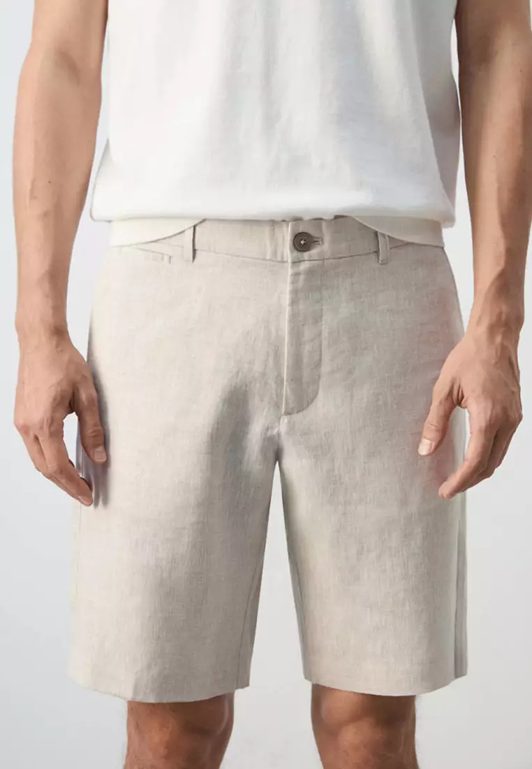 Slim-Fit 100% Linen Bermuda Shorts