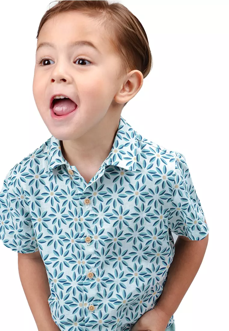 Baby Boys Tile Flowers Linen Shirt